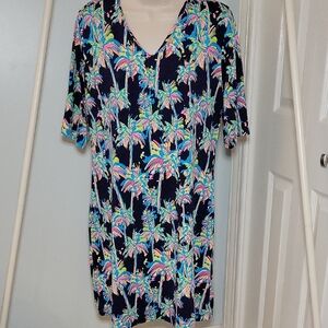 Lulu-B Tropical Palm Tree Dress In Dark Navy and Neon Size Medium